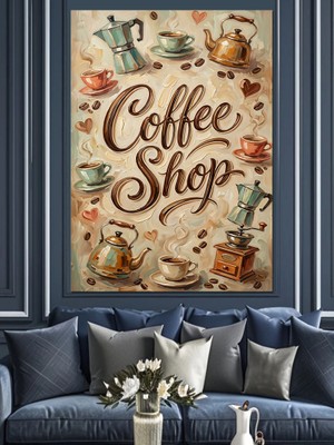 Karizma Tablo Coffee Shop Yazılı Nostaljik Pano Dekoratif Kanvas - Mdf Ahşap Tablo