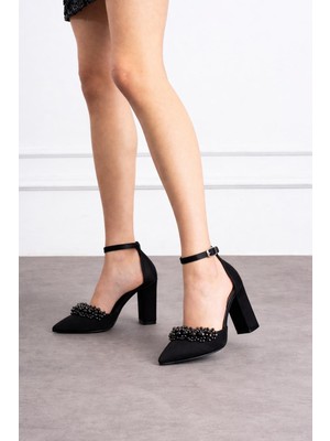 Saten Incili Yüksek Topuklu Ayakkabı