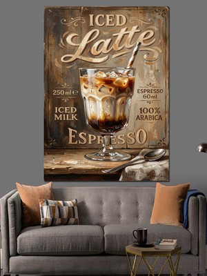 Tablomega Iced Latte Espresso Kahve Tabelası Dekoratif Kanvas - Mdf Ahşap Tablo