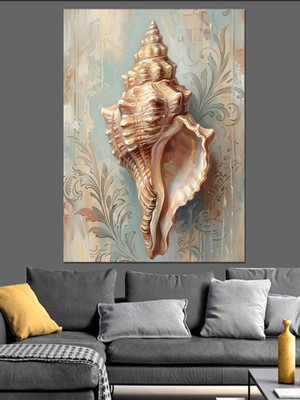 Karizma Tablo Antik Kağıt Üzerinde Deniz Kabuğu Dekoratif Kanvas - Mdf Ahşap Tablo