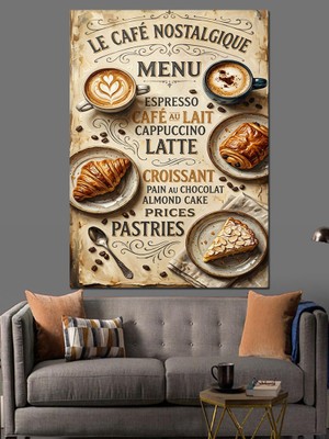 Karizma Tablo Menü Yazılı Retro Fransız Kafesi Dekoratif Kanvas - Mdf Ahşap Tablo