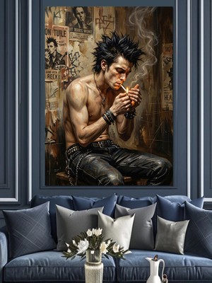 Karizma Tablo Sigara Içen Dövmeli Asi Genç Dekoratif Kanvas - Mdf Ahşap Tablo