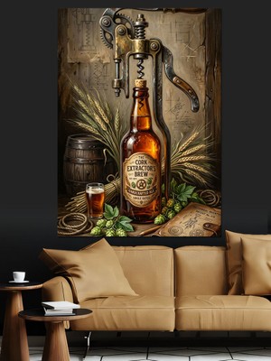 Karizma Tablo Bira Musluğu ve Dolu Bardak Dekoratif Kanvas - Mdf Ahşap Tablo