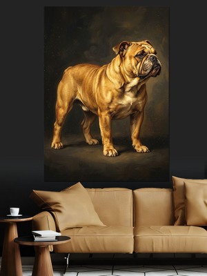 Karizma Tablo Ayakta Duran Asil Ingiliz Bulldog Dekoratif Kanvas - Mdf Ahşap Tablo