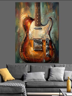 Karizma Tablo Eskitme Zemin Üzerinde Klasik Gitar Dekoratif Kanvas - Mdf Ahşap Tablo