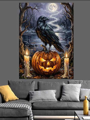 Karizma Tablo Kabak Üzerinde Duran Kuzgun Dekoratif Kanvas - Mdf Ahşap Tablo