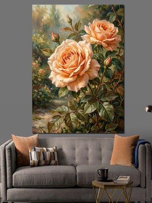 Karizma Tablo Vazoda Açan Büyük Pembe Güller Dekoratif Kanvas - Mdf Ahşap Tablo