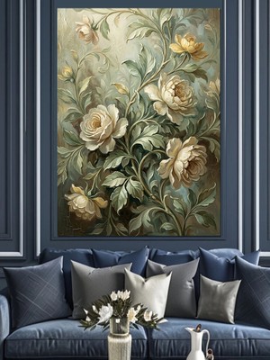 Karizma Tablo Klasik Buket Halinde Beyaz Güller Dekoratif Kanvas - Mdf Ahşap Tablo