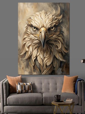 Karizma Tablo Yakın Çekim Heybetli Kartal Başı Dekoratif Kanvas - Mdf Ahşap Tablo