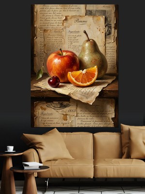 Karizma Tablo Elma Armut ve Kağıt Natürmort Dekoratif Kanvas - Mdf Ahşap Tablo
