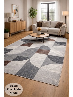 NarStore Home Kaymaz Taban Gri Kahve Modern Geometrik Yıkanabilir Salon Mutfak Koridor Yolluk Halı