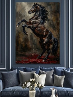Tablomega Arka Ayakları Üzerinde Duran At Dekoratif Kanvas - Mdf Ahşap Tablo