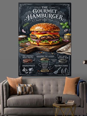 Tablomega The Gourmet Hamburger Yazılı Pano Dekoratif Kanvas - Mdf Ahşap Tablo