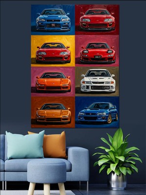 Karizma Tablo Çoklu Araba Modelleri Kolajı Dekoratif Kanvas - Mdf Ahşap Tablo