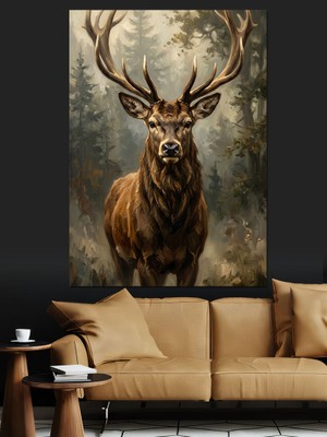 Tablomega Ormanda Duran Boynuzlu Ulu Geyik Dekoratif Kanvas - Mdf Ahşap Tablo