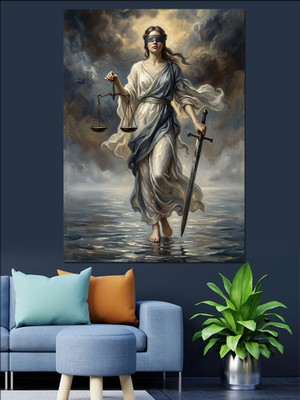 Karizma Tablo Adalet Terazili ve Gözü Bağlı Kadın Dekoratif Kanvas - Mdf Ahşap Tablo