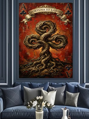 Tablomega Kırmızı Zemin Üzerinde Mistik Sembol Dekoratif Kanvas - Mdf Ahşap Tablo