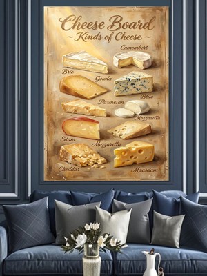 Karizma Tablo Peynir Çeşitleri Illüstrasyon Tablosu Dekoratif Kanvas - Mdf Ahşap Tablo