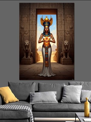 Karizma Tablo Antik Mısır Tapınağında Kutsal Kadın Dekoratif Kanvas - Mdf Ahşap Tablo