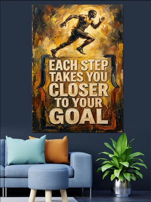 Karizma Tablo Hedefe Koşan Sporcu Motivasyon Yazısı Dekoratif Kanvas - Mdf Ahşap Tablo