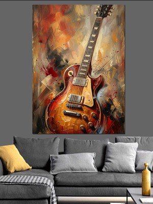 Karizma Tablo Yağlı Boya Tarzında Elektro Gitar Dekoratif Kanvas - Mdf Ahşap Tablo