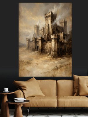 Karizma Tablo Kumlar Arasındaki Görkemli Ortaçağ Şatosu Dekoratif Kanvas - Mdf Ahşap Tablo