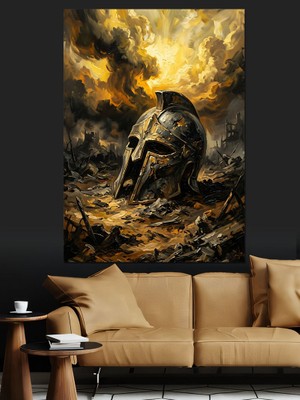 Karizma Tablo Savaş Alanında Kırık Miğfer ve Toz Dekoratif Kanvas - Mdf Ahşap Tablo