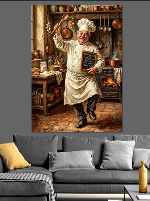 Karizma Tablo Mutfakta Neşeyle Dans Eden Şef Dekoratif Kanvas - Mdf Ahşap Tablo