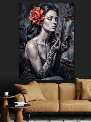 Karizma Tablo Kırmızı Güllü ve Dantelli Kadın Dekoratif Kanvas - Mdf Ahşap Tablo