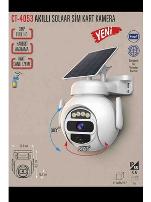 Cata CT-4053 Solar Sım Kart Kamera | 4g Bağlantı | 3mp Full Hd | Gece Görüşlü | Dış Mekan Güvenlik Kamerası