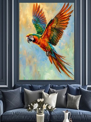 Karizma Tablo Kanatlarını Açmış Renkli Papağan Kuşu Dekoratif Kanvas - Mdf Ahşap Tablo