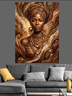 Karizma Tablo Altın Takılı Afrikalı Kadın Dekoratif Kanvas - Mdf Ahşap Tablo