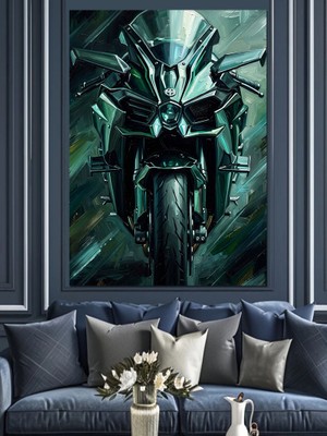 Tablomega Kaskı Parlayan Modern Siyah Motosiklet Dekoratif Kanvas - Mdf Ahşap Tablo