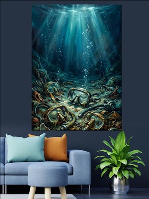 Tablomega Okyanus Altında Kayıp Hazine Sandığı Dekoratif Kanvas - Mdf Ahşap Tablo