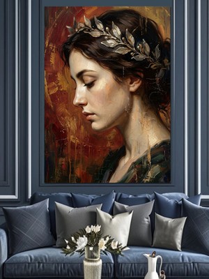 Karizma Tablo Antik Çiçek Taçlı Kadın Dekoratif Kanvas - Mdf Ahşap Tablo