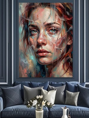 Karizma Tablo Renk Lekeli Duygusal Kadın Yüzü Dekoratif Kanvas - Mdf Ahşap Tablo