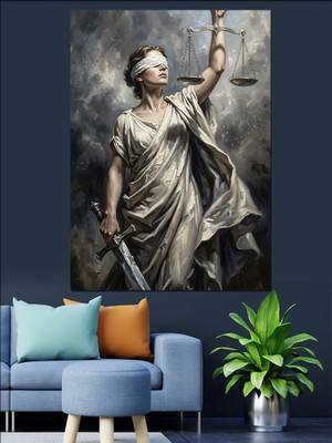 Karizma Tablo Elinde Terazi Tutan Adalet Tanrıçası Dekoratif Kanvas - Mdf Ahşap Tablo