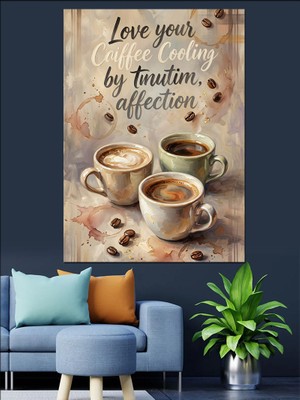 Tablomega Kahve ve Sevgi Üzerine Yazı Dekoratif Kanvas - Mdf Ahşap Tablo