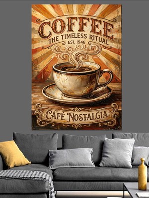 Tablomega Cafe Nostalgia Yazılı Kahve Fincanı Dekoratif Kanvas - Mdf Ahşap Tablo
