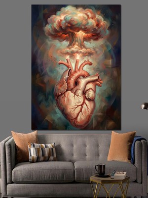 Karizma Tablo Patlayan Kalp ve Atom Bombası Dekoratif Kanvas - Mdf Ahşap Tablo