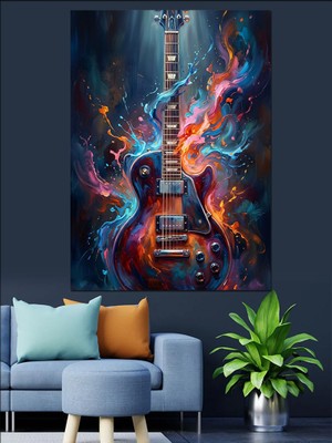 Karizma Tablo Renkli Enerji Saçan Gitar Dekoratif Kanvas - Mdf Ahşap Tablo