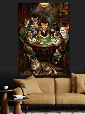 Karizma Tablo Masada Kumar Oynayan Kediler Tablosu Dekoratif Kanvas - Mdf Ahşap Tablo
