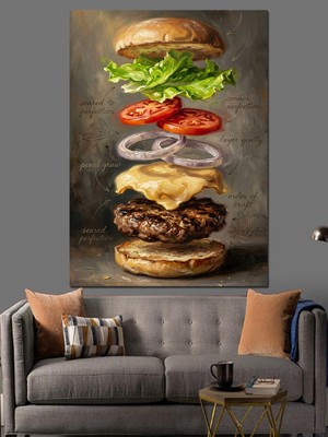 Karizma Tablo Katmanlı Hamburger Malzemeleri Tablo Dekoratif Kanvas - Mdf Ahşap Tablo