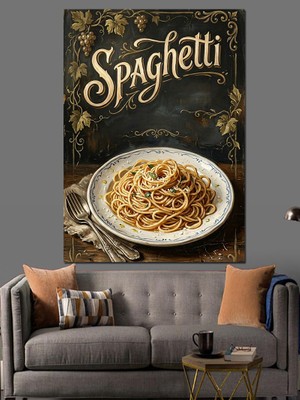 Karizma Tablo Bir Tabak Taze Spaghetti Illüstrasyonu Dekoratif Kanvas - Mdf Ahşap Tablo
