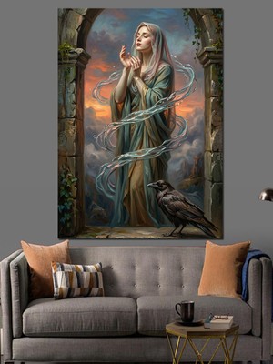 Karizma Tablo Tapınak Kapısında Dua Eden Kadın Dekoratif Kanvas - Mdf Ahşap Tablo