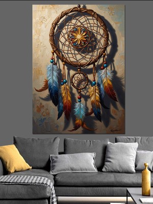 Karizma Tablo Mavi Tüylü ve Mistik Düş Kapanı Dekoratif Kanvas - Mdf Ahşap Tablo