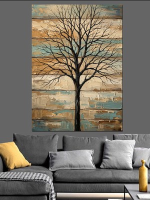 Karizma Tablo Kış Mevsiminde Yapraksız Ağaç Dekoratif Kanvas - Mdf Ahşap Tablo