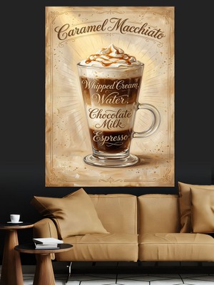 Karizma Tablo Caramel Macchiato Kahve Yazılı Tablo Dekoratif Kanvas - Mdf Ahşap Tablo