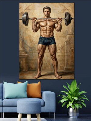 Karizma Tablo Halter Kaldıran Güçlü Kaslı Adam Dekoratif Kanvas - Mdf Ahşap Tablo