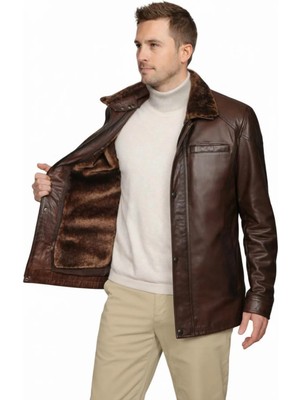 AsyaClub Derije Enzo Hakiki Kuzu Derisi Erkek Kestane Çıkarılabilir Kürk Detaylı Mont
